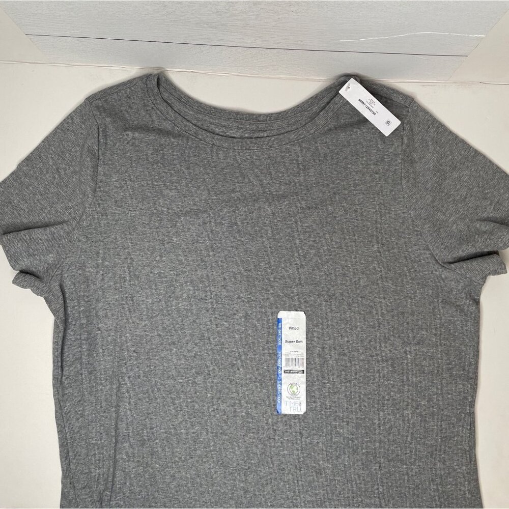 Time & Tru Gray Fitted Soft Ribbed Tshirt Crewneck Womens 3XL XXXL 22